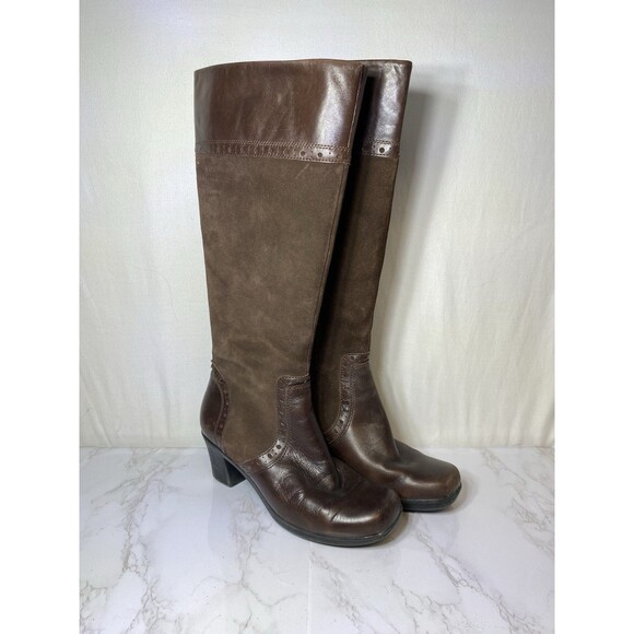 Clarks Shoes - CLARKS DREAM REGAL Brown 37629 LONG BOOTS WOMENS 8.5M LEATHER ZIP SIDE SUEDE